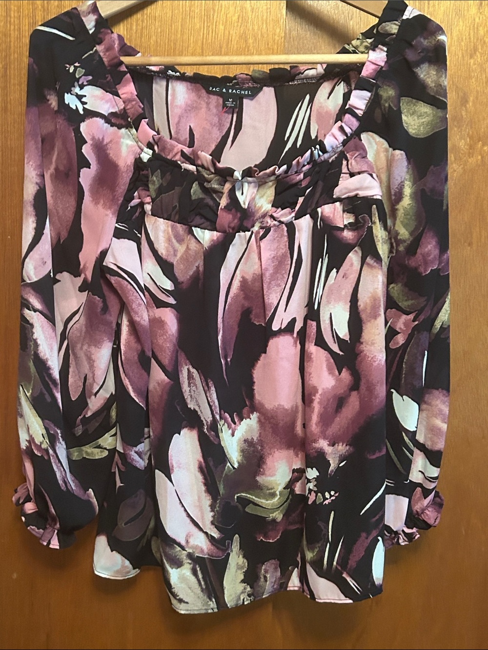 Zac & Rachel Plum and Pink Floral Peasant Blouse